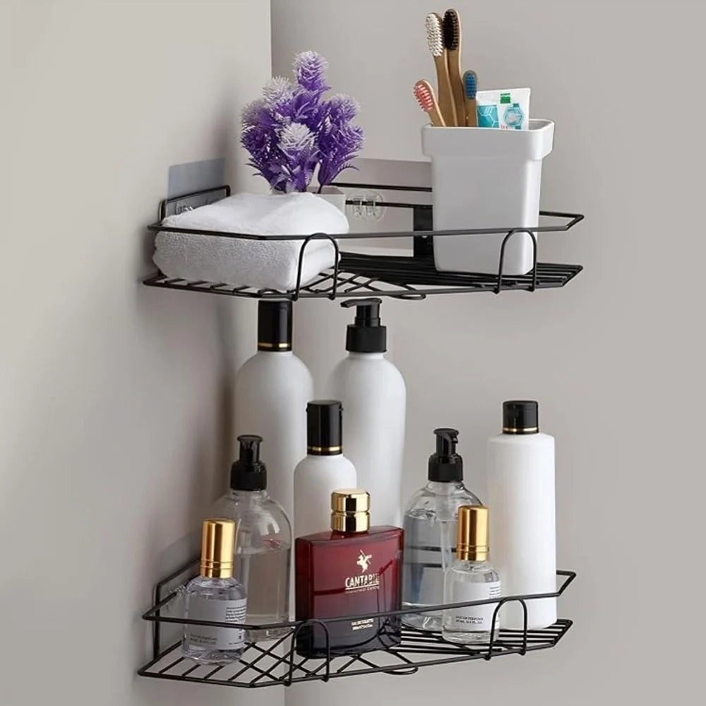 No-Drill Adhesive Wall Shelves - Set of 2, Damage-Free, Bathroom & Kitchen Organizer